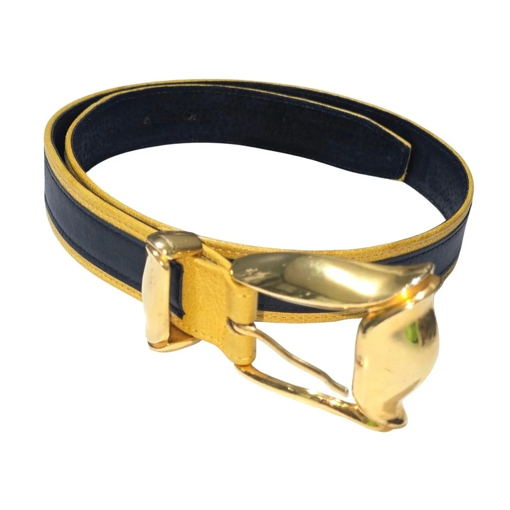Carlisle Belt Womens Small vintage90,YellowLeather‎ Gold Sculptural Buckle Exc